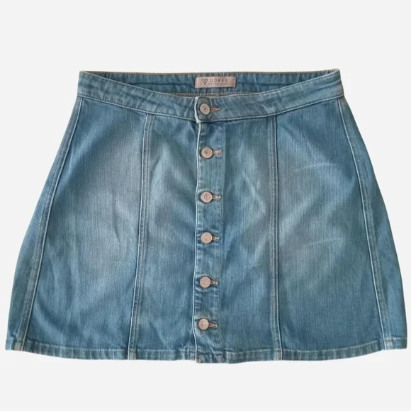Guess Mini Denim Button-Up Skirt A-Line Y2K Size 29'' Jean Skirt Campus 90s - Picture 4 of 8